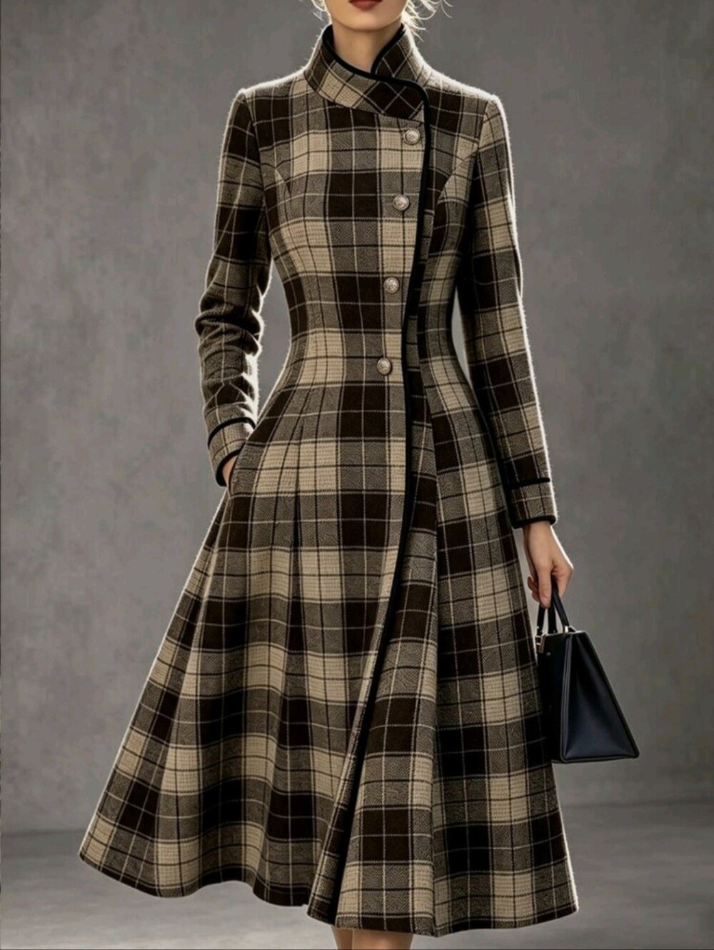 Button A-Line Overcoat For Women, Elegant Dark Academia Vintage Party Dinner